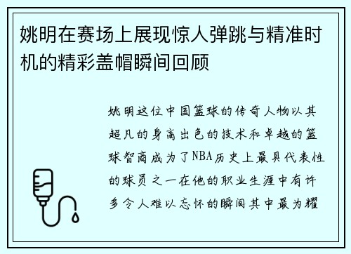 姚明在赛场上展现惊人弹跳与精准时机的精彩盖帽瞬间回顾