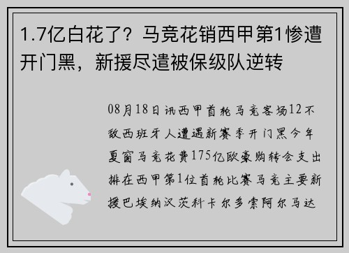 1.7亿白花了？马竞花销西甲第1惨遭开门黑，新援尽遣被保级队逆转